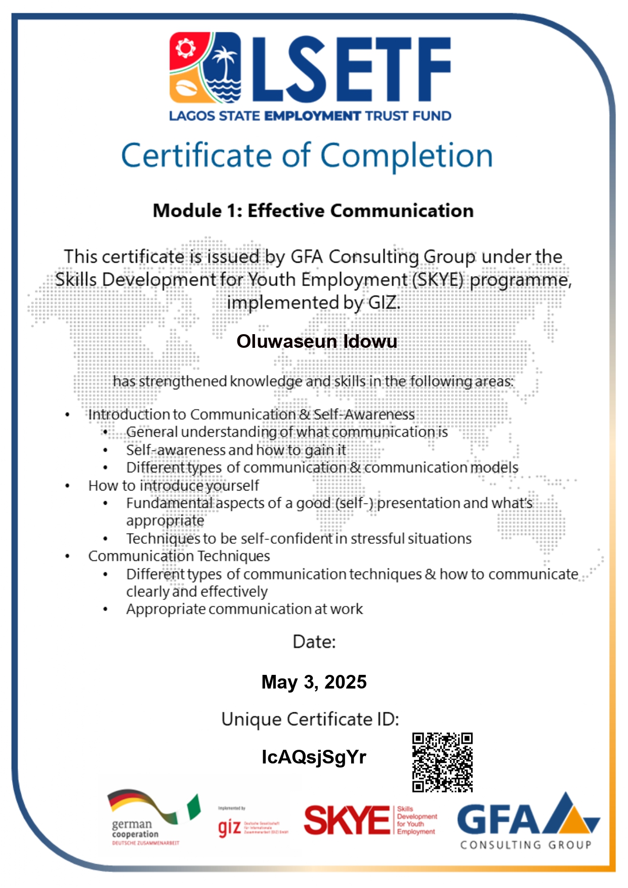 Communication skills certificate