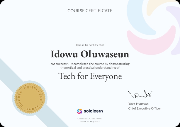 TECH FOR EVRYONE CERTIFICATE